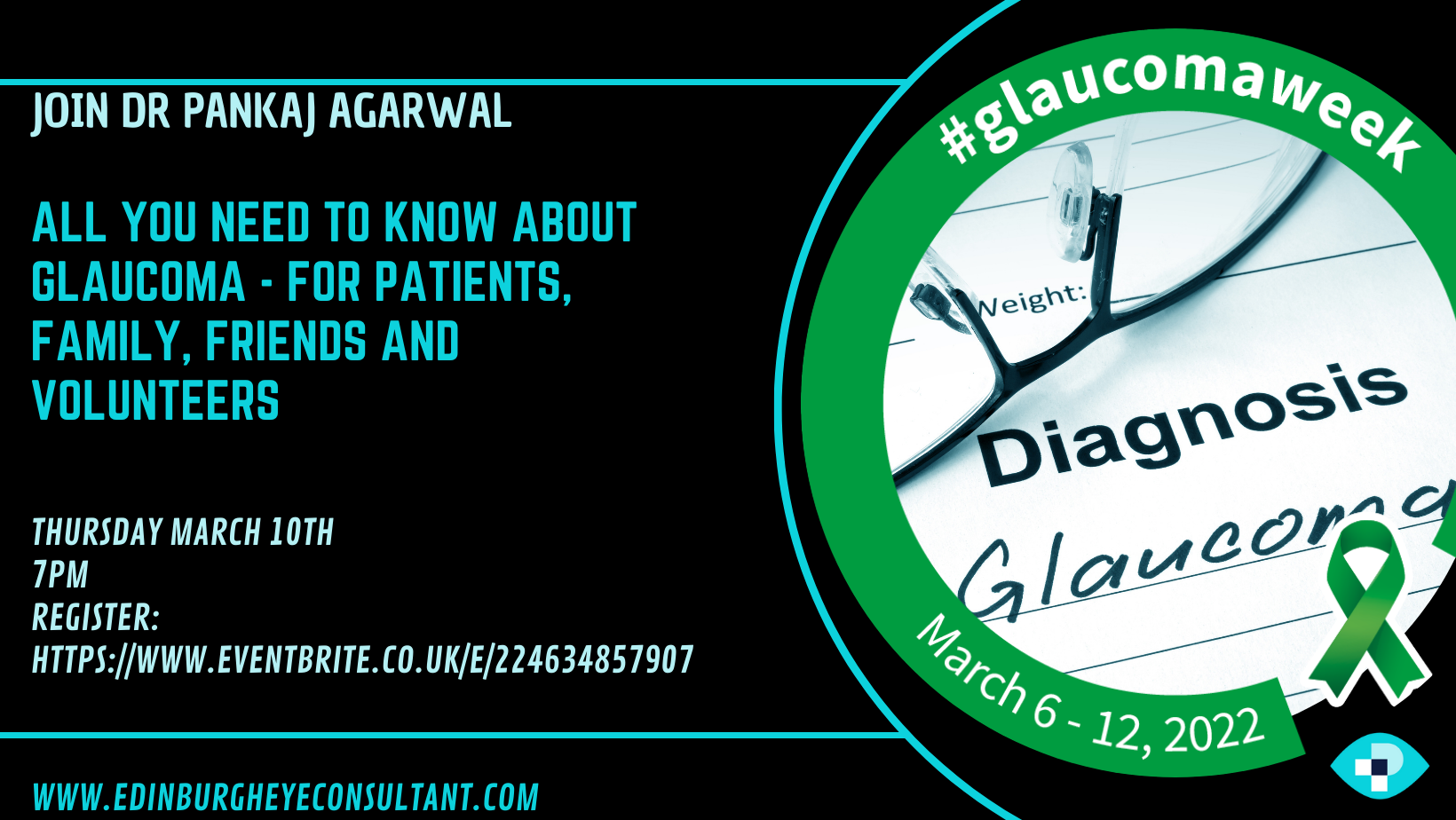 All you need to know about Glaucoma - Free online event - Thursday 10th March 2022 at 7pm
